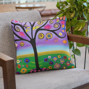 Hübsche whimsische Baum-Volks kunst-KI-generierte  Kissen