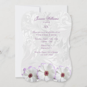 Hübsche White Blume & Damask Geburtstagsparty Einladung