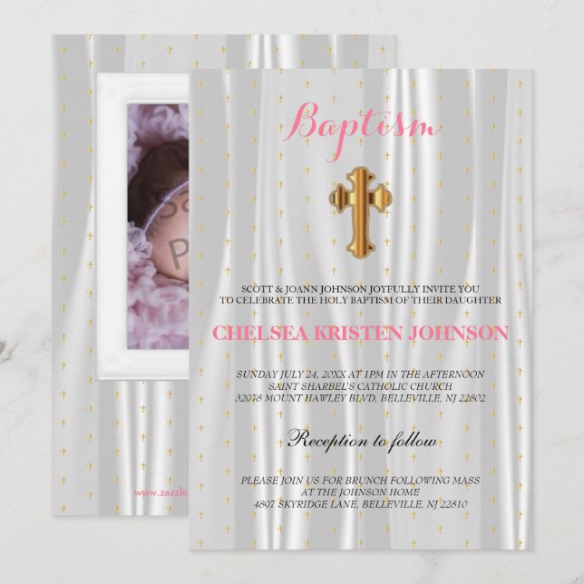 Hübsche White Satin Taufe / Christening Einladung (Vorne/Hinten)
