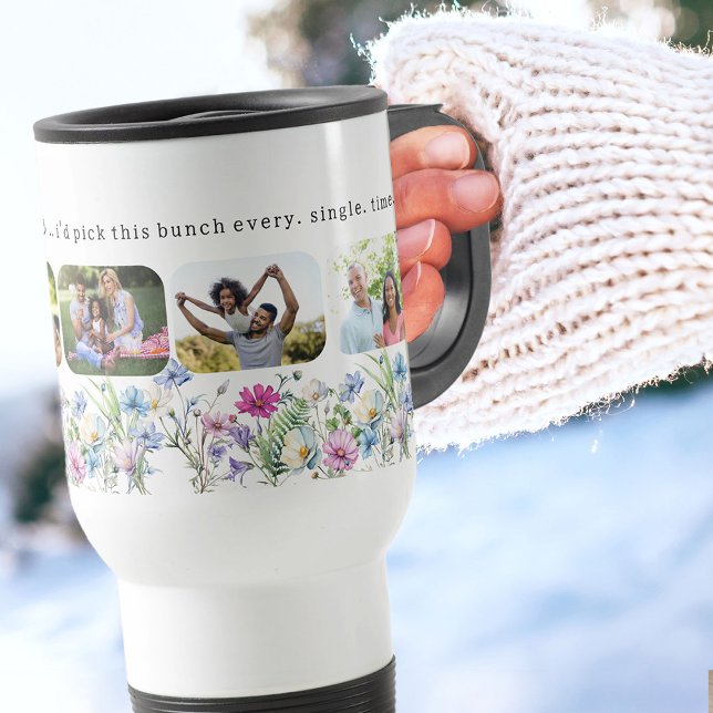 Hübsche Wildblume 5 Foto Wenn Familie Blume wäre Reisebecher (Family photo travel mug. If family were flowers .. I'd pick this bunch every. single, time.)