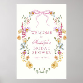 Hübsche Wildblume Pink Bow Brautparty Willkommen Poster