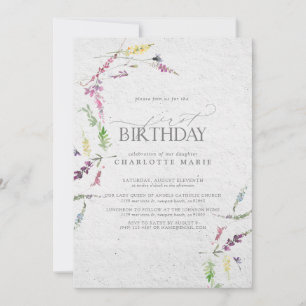 Hübsche Wildblume Wasserfarbpapier 1. Geburtstag Einladung