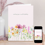Hübsche Wildblume Wild Geburtstagkarte Karte<br><div class="desc">Hübsche Wildblume Geburtstagskarte mit dem Titel "Herzlichen Glückwunsch zum Geburtstag",  die Sie bearbeiten können,  wenn Sie möchten,  zusammen mit dem Gruß innen. Das Design hat einen Blumenrand mit farbenfrohen,  wilden Blume in Rosa-Lila-Orange und Gelb mit einem rosa Bouquet auf der Rückseite.</div>