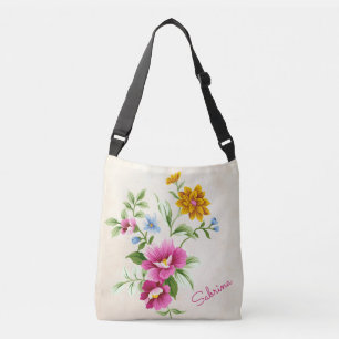 Hübsche Wildblumen Art *PERSONALISIERT* Tragetaschen Mit Langen Trägern