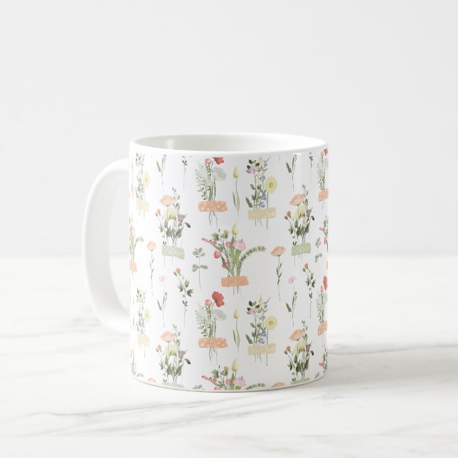 Hübsche Wildblumen Blumenmuster Kaffeetasse (Vorderseite Links)