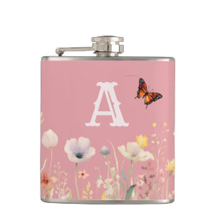 Hübsche Wildblumen für Aquarellfarben und Monogram Flachmann