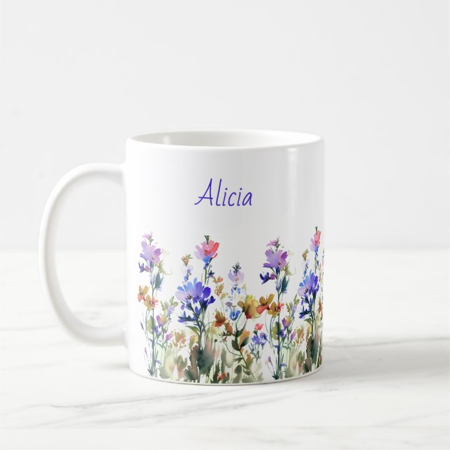 Hübsche Wildblumen | Ihr Name Kaffeetasse (Links)