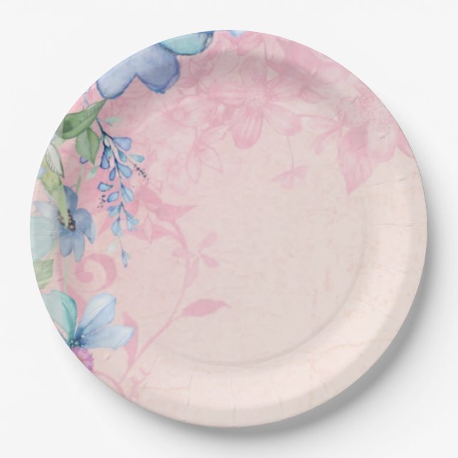 Hübsche Wildblumen in Rosa und Blau Pappteller (Vorderseite)