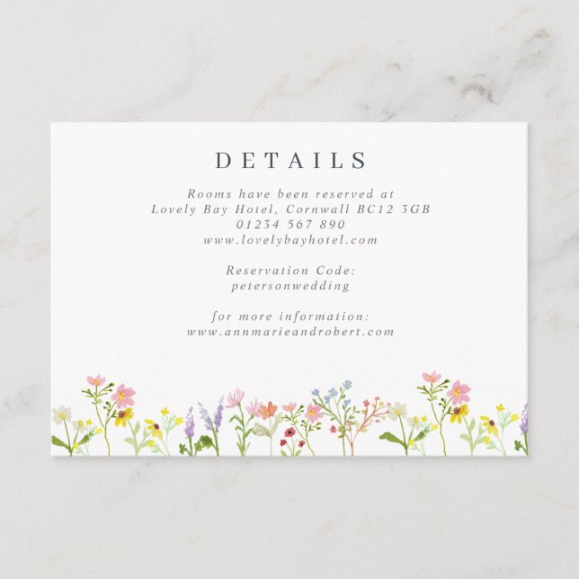 Hübsche Wildblumen Kernaussagen für Hochzeiten Begleitkarte (Vorderseite)