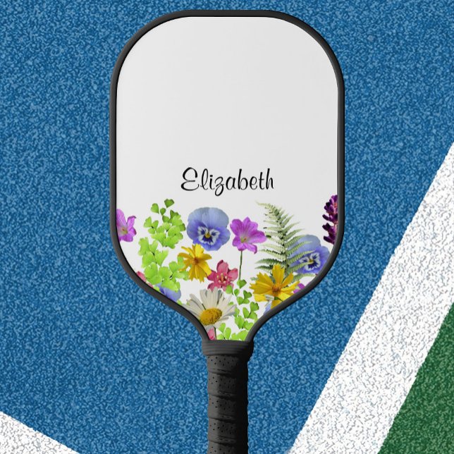 Hübsche Wildblumen mit individuelle Name Frauen Pickleball Schläger (Von Creator hochgeladen)