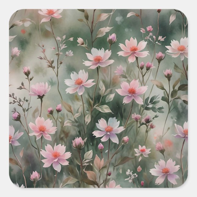 Hübsche Wildblumen Quadratischer Aufkleber (Vorderseite)