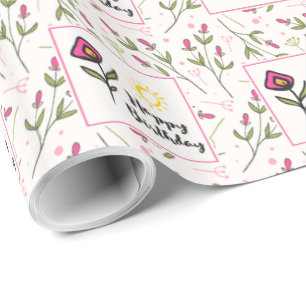 Hübsche Wildblumen und Sonnen-Illustration Geburts Geschenkpapier