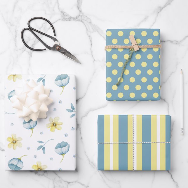 Hübsche Wildblumen Wrapping Paper Set 3 Geschenkpapier Set (Vorderseite)