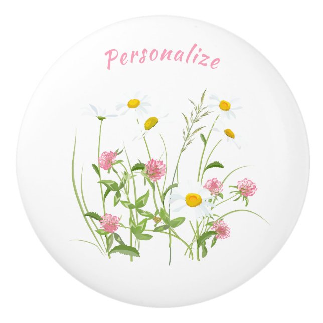 Hübsche Wilde Blume Daisy Carnation Personalisiert Keramikknauf (Vorderseite)
