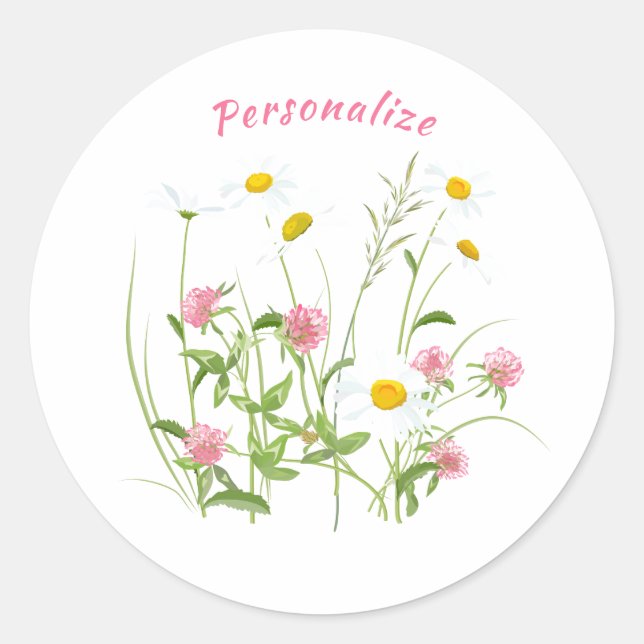 Hübsche wilde Blume Daisy Carnation Pink Runder Aufkleber (Vorderseite)