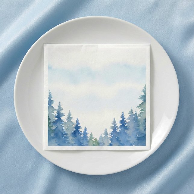 Hübsche Winterkiefernbäume Serviette (Pretty winter blue pine trees wedding napkin.)