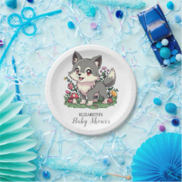 Hübsche Wolf-Babydusche Pappteller