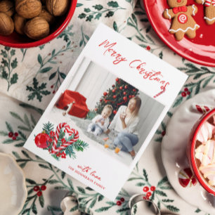 Hübsche Zuckerstangen   Weihnachtsfamilienfoto Feiertagskarte