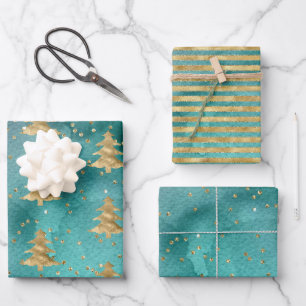 Hübscher Aquamariner Grüner Wasserfarben Weihnac Geschenkpapier Set