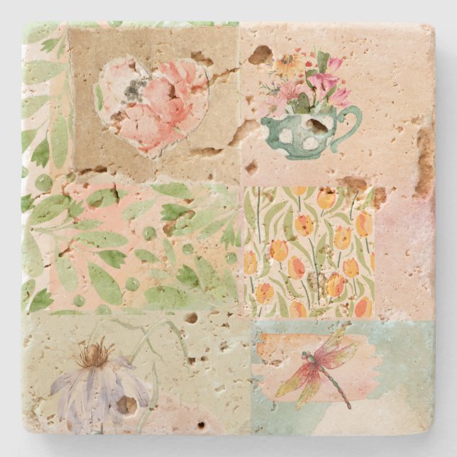 Hübscher Aquarellhintergrund Botanisches Kunstwerk Steinuntersetzer (Vorderseite)