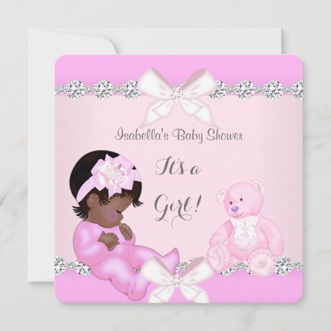 Hübscher Baby Duwer Girl Pink Toy Bear Einladung (Vorderseite)