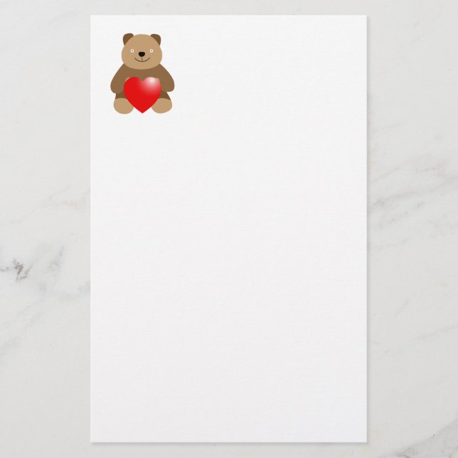 Hübscher Bär mit Herz Briefpapier (Vorderseite)