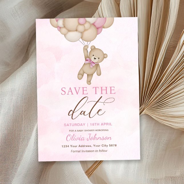 Hübscher Bär Rosa Save the Date Einladung (Von Creator hochgeladen)