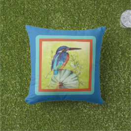 Hübscher bemalter Kolibri auf blau Kissen