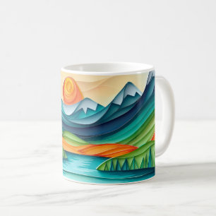 Hübscher Berg Sonnenuntergang Seenlandschaft Abstr Kaffeetasse
