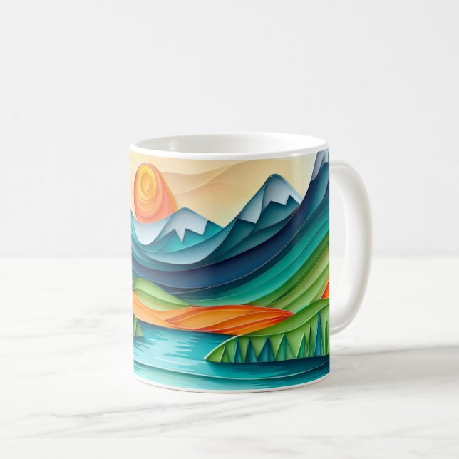 Hübscher Berg Sonnenuntergang Seenlandschaft Abstr Kaffeetasse (VorderseiteRechts)