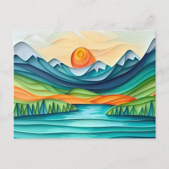 Hübscher Berg Sonnenuntergang Seenlandschaft Abstr Postkarte (Vorderseite)