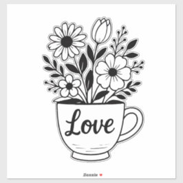 Hübscher Black Tee Cup mit Blume Design Aufkleber