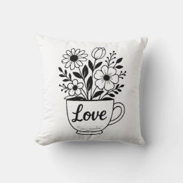 Hübscher Black Tee Cup mit Blume Design Kissen