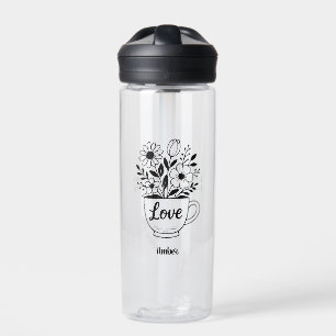 Hübscher Black Tee Cup mit Blume Design Trinkflasche