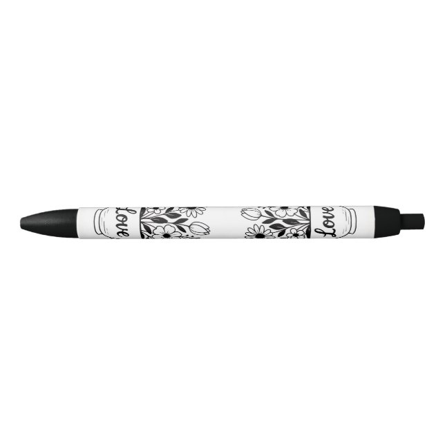 Hübscher Black Tee Cup mit Blume Kugelschreiber (Vorderseite)