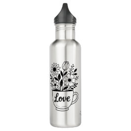 Hübscher Black Tee Cup mit Blume Tumbler Edelstahlflasche