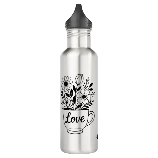 Hübscher Black Tee Cup mit Blume Tumbler Edelstahlflasche (Links)