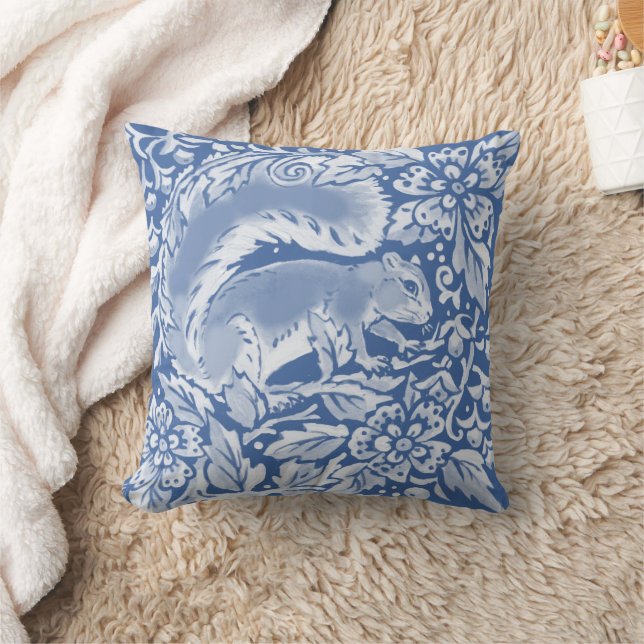 Hübscher Blaue Eichhörnchenwald Floral Nature Tier Kissen (Decke)