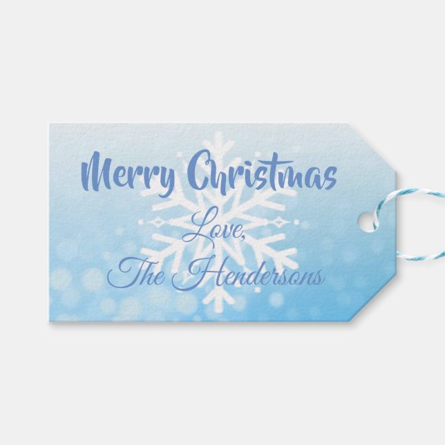 Hübscher Blaue Schneeflocke Weihnachten Geschenkanhänger (Vorderseite (Horizontal))