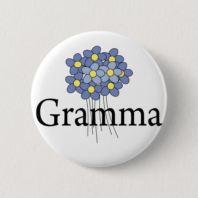 Hübscher blauer Blume Gramma T - Shirt Button (Vorderseite)