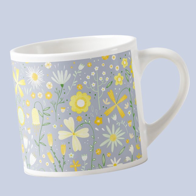 Hübscher Blauer Botanischer Wildblume Blumenstrauß Espressotasse (Blue and yellow floral espresso cup)