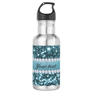 Hübscher blauer Imitat-Glitzer und Diamanten Trinkflasche