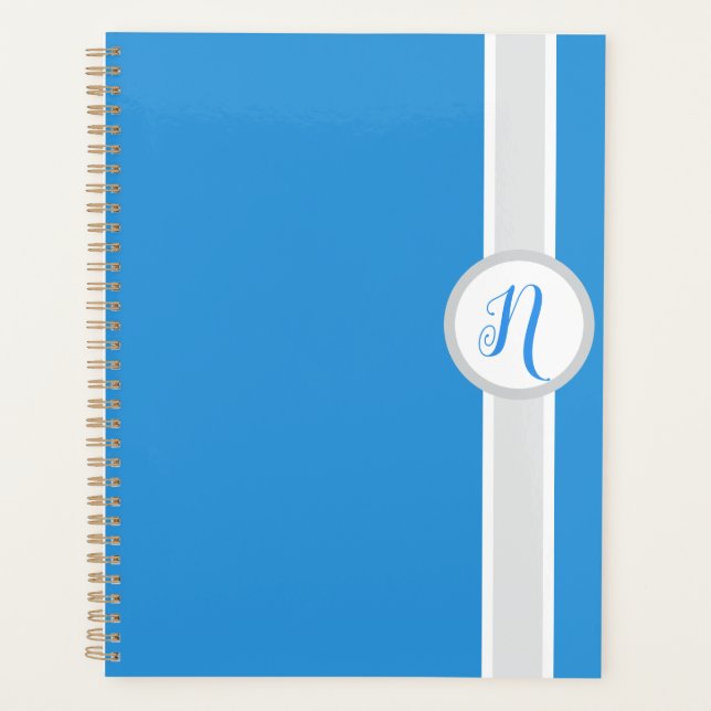 Hübscher blauer Monogramm-Planer Planer (Vorderseite)