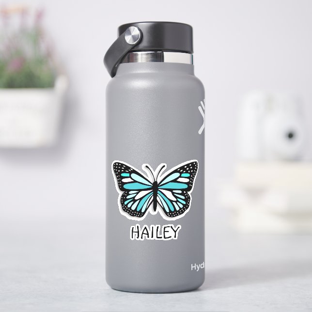 Hübscher Blauer Schmetterling und Name Personalisi Aufkleber (HydroFlask)