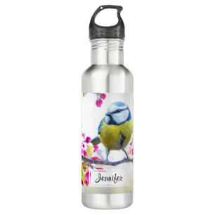 Hübscher Blauer und Gelber Bird auf einem Zweigbil Edelstahlflasche