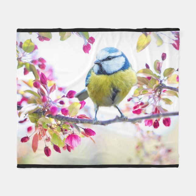 Hübscher Blauer und Gelber Bird auf einem Zweigbil Fleecedecke (Vorderseite (Horizontal))