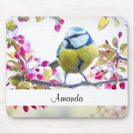 Hübscher Blauer und Gelber Bird auf einem Zweigbil Mousepad