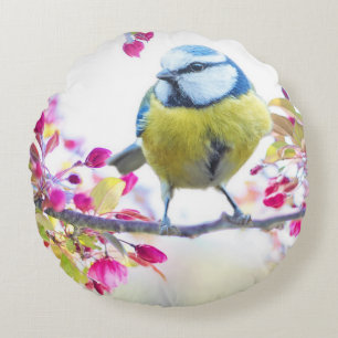 Hübscher Blauer und Gelber Bird auf einem Zweigbil Rundes Kissen