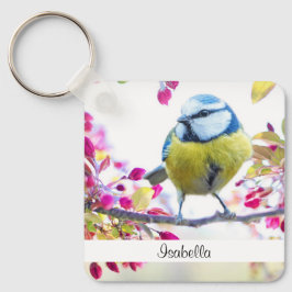 Hübscher Blauer und Gelber Bird auf einem Zweigbil Schlüsselanhänger