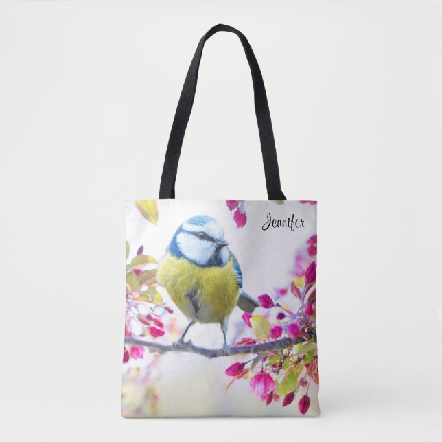 Hübscher Blauer und Gelber Bird auf einem Zweigbil Tasche (Vorderseite)